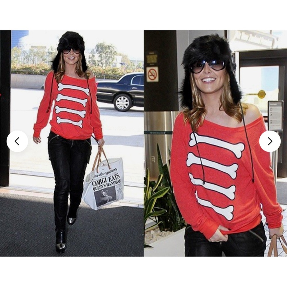 WILDFOX RARE Vintage Red Caveman Bones Baggy Beach Jumper Sweatshirt Medium - Picture 3 of 7